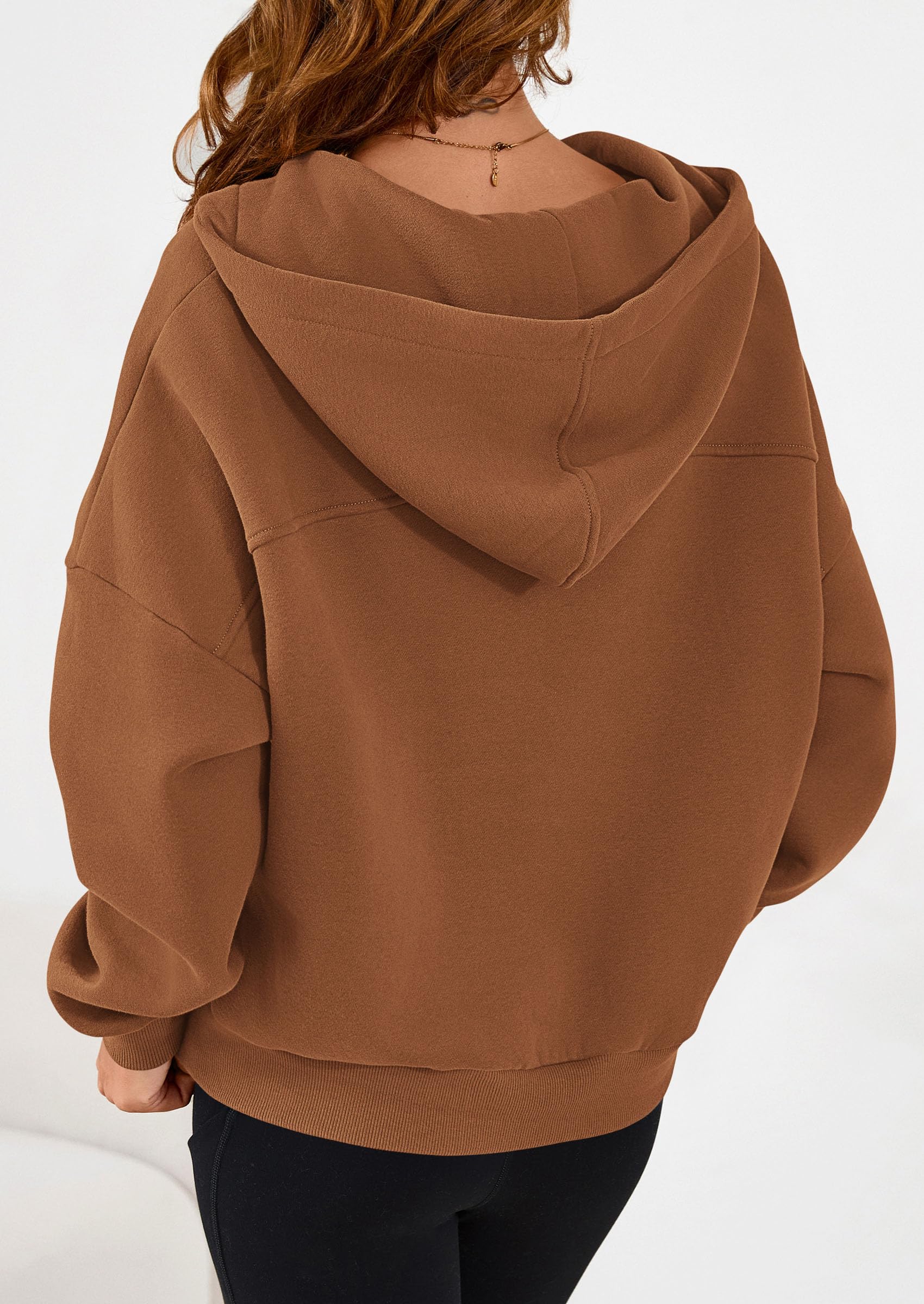 Cropped Quarter Zip Fleece Sweatshirt, Long Sleeve Hoodie with Kangaroo Pocket for Fall Winter