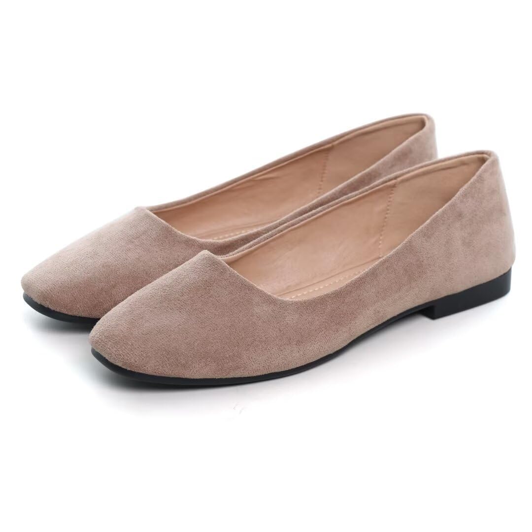 Slip On Square Toe Ballet Flats, Soft Comfortable Walking Shoes with Knitted Uppers