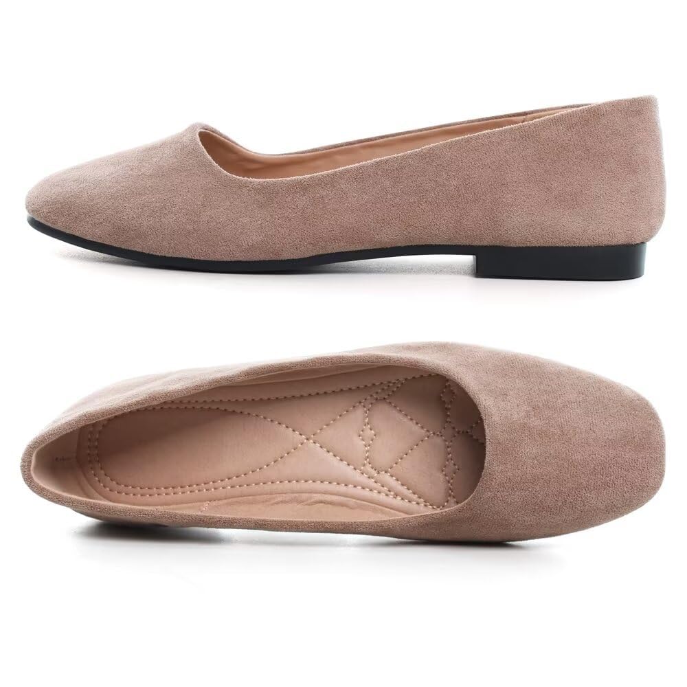Slip On Square Toe Ballet Flats, Soft Comfortable Walking Shoes with Knitted Uppers