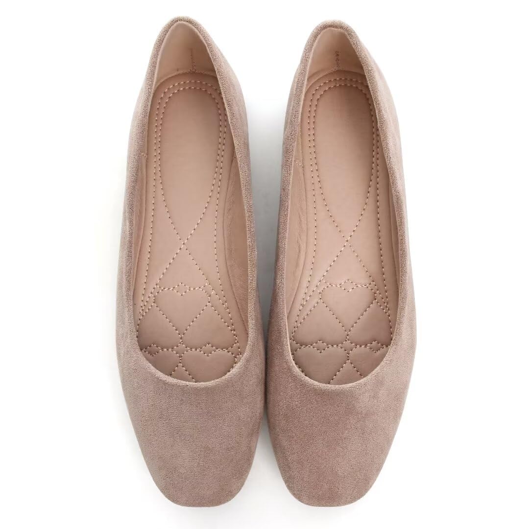 Slip On Square Toe Ballet Flats, Soft Comfortable Walking Shoes with Knitted Uppers