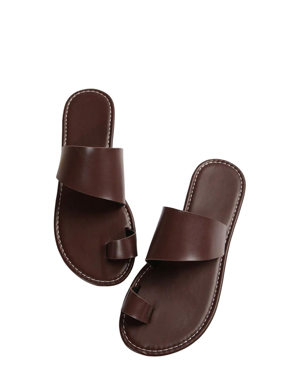 Toe Ring Open Toe Leather Flat Sandals, Strappy Non Slip Slides for Beach Outdoor
