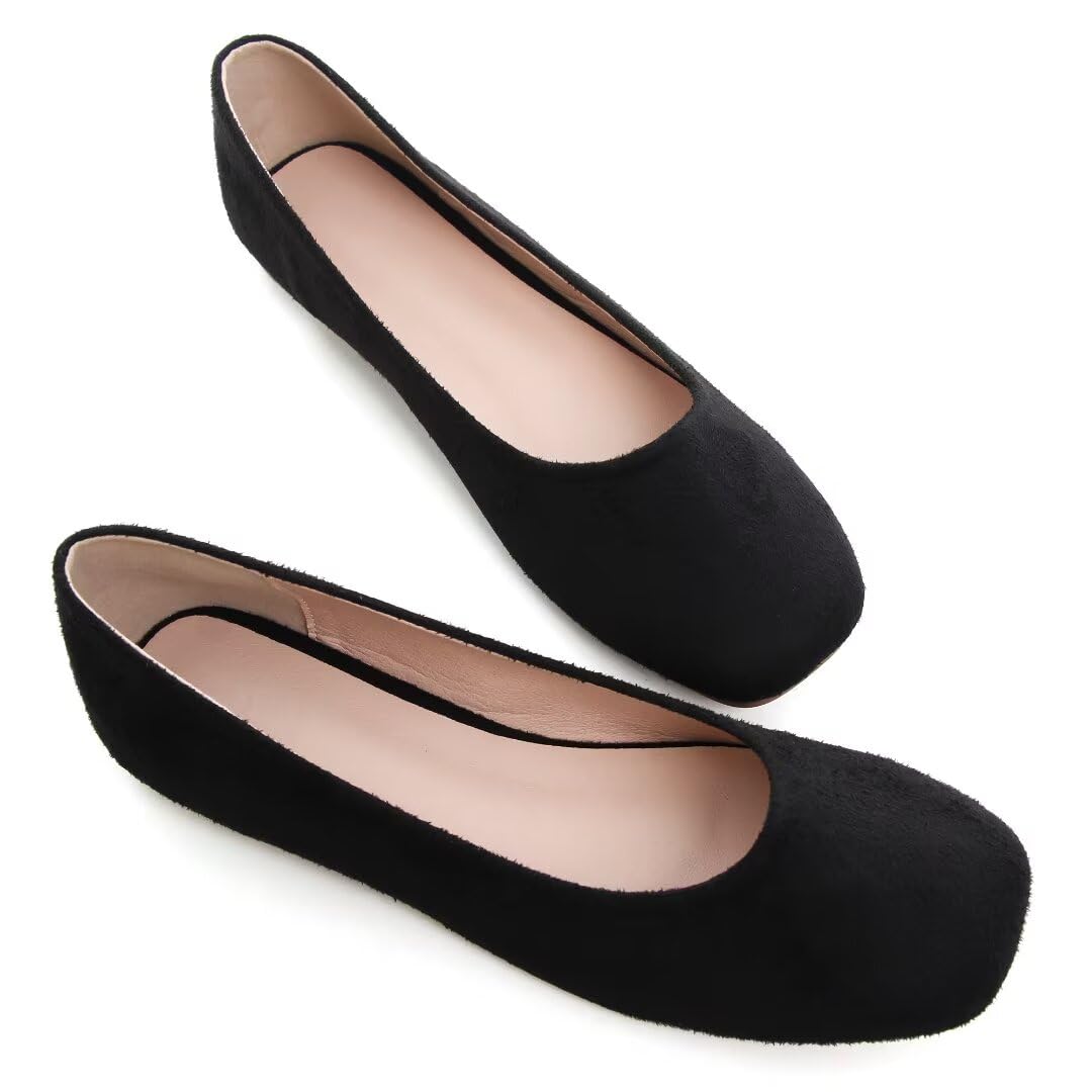 Slip On Square Toe Ballet Flats, Soft Comfortable Walking Shoes with Knitted Uppers