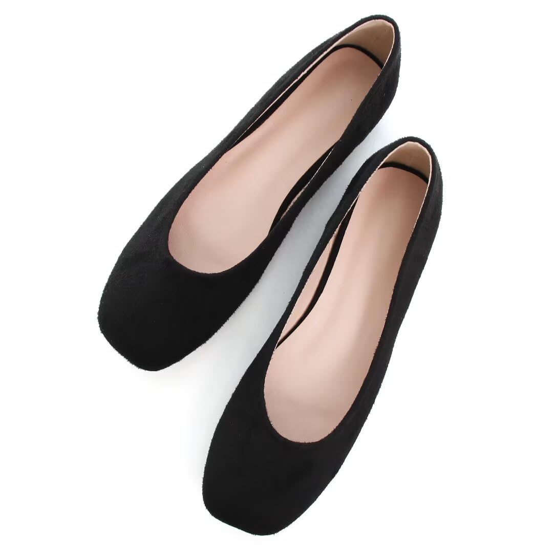 Slip On Square Toe Ballet Flats, Soft Comfortable Walking Shoes with Knitted Uppers