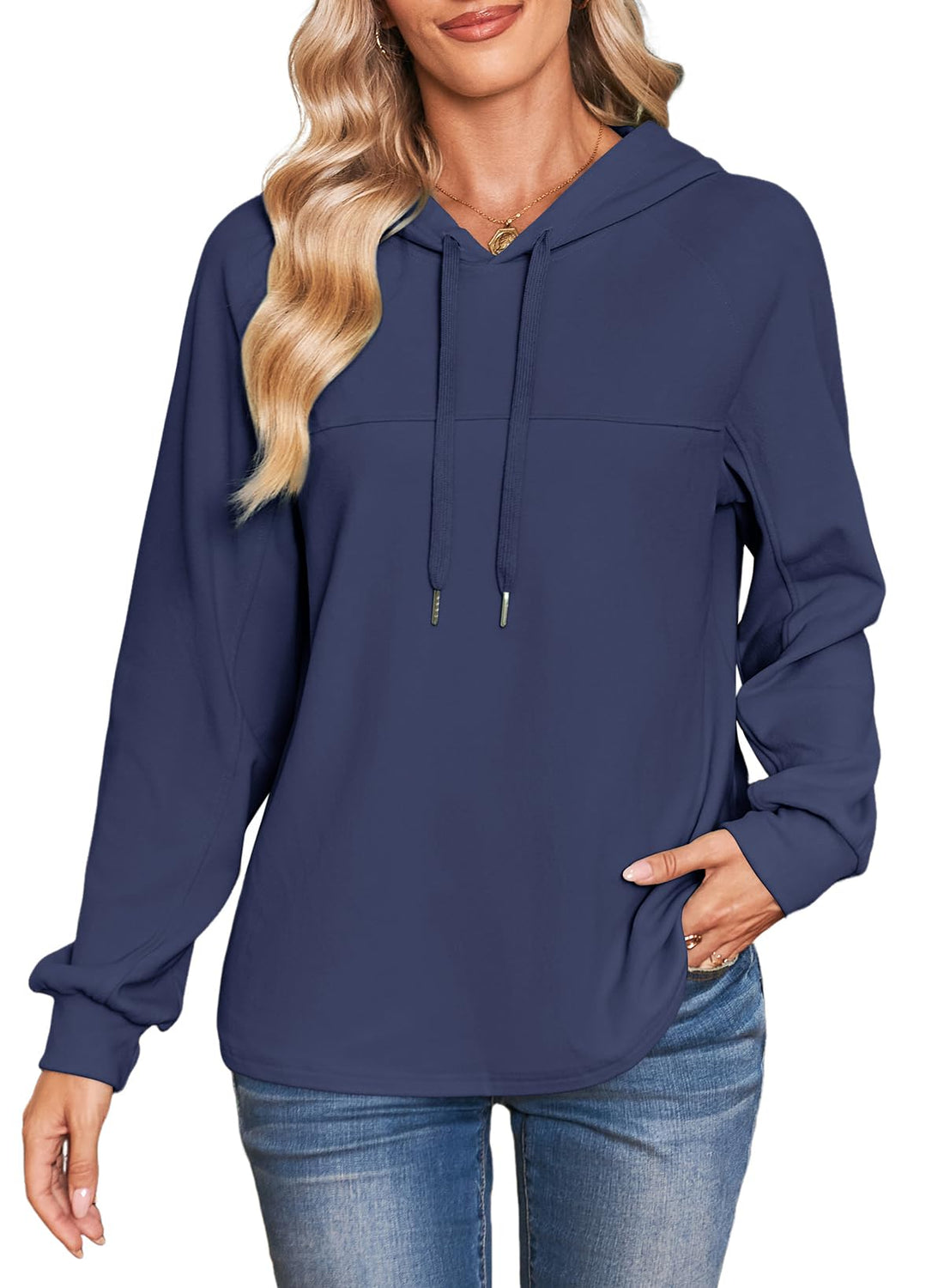 Lightweight Knit Hoodie, Oversized Long Sleeve Pullover with Drawstring Hood