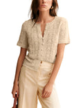 Short Sleeve Crochet Knit Cardigan, Lightweight Button Down Hollow Out Sweater Top