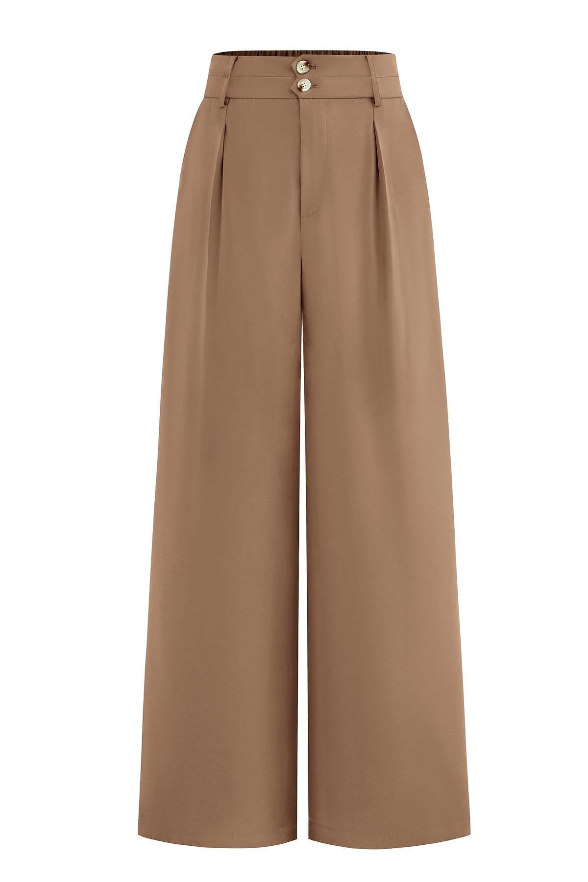High Waist Pleated Wide Leg Trousers, Button Front Work Pants with Pockets Business Casual