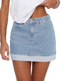 High Waisted Mini Denim Skirt, Stretchy Folded Hem Y2K Bodycon Jean Skirt for Summer