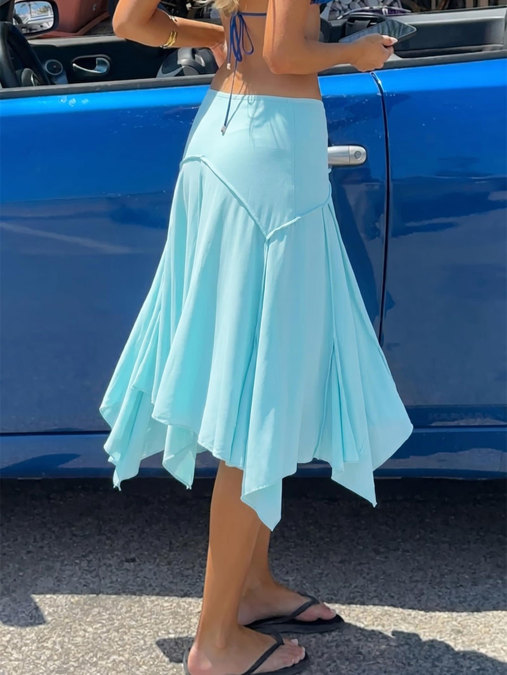 Asymmetrical Ruffle Hem Midi Skirt, High Waisted Flowy Long Skirt for Summer Beach