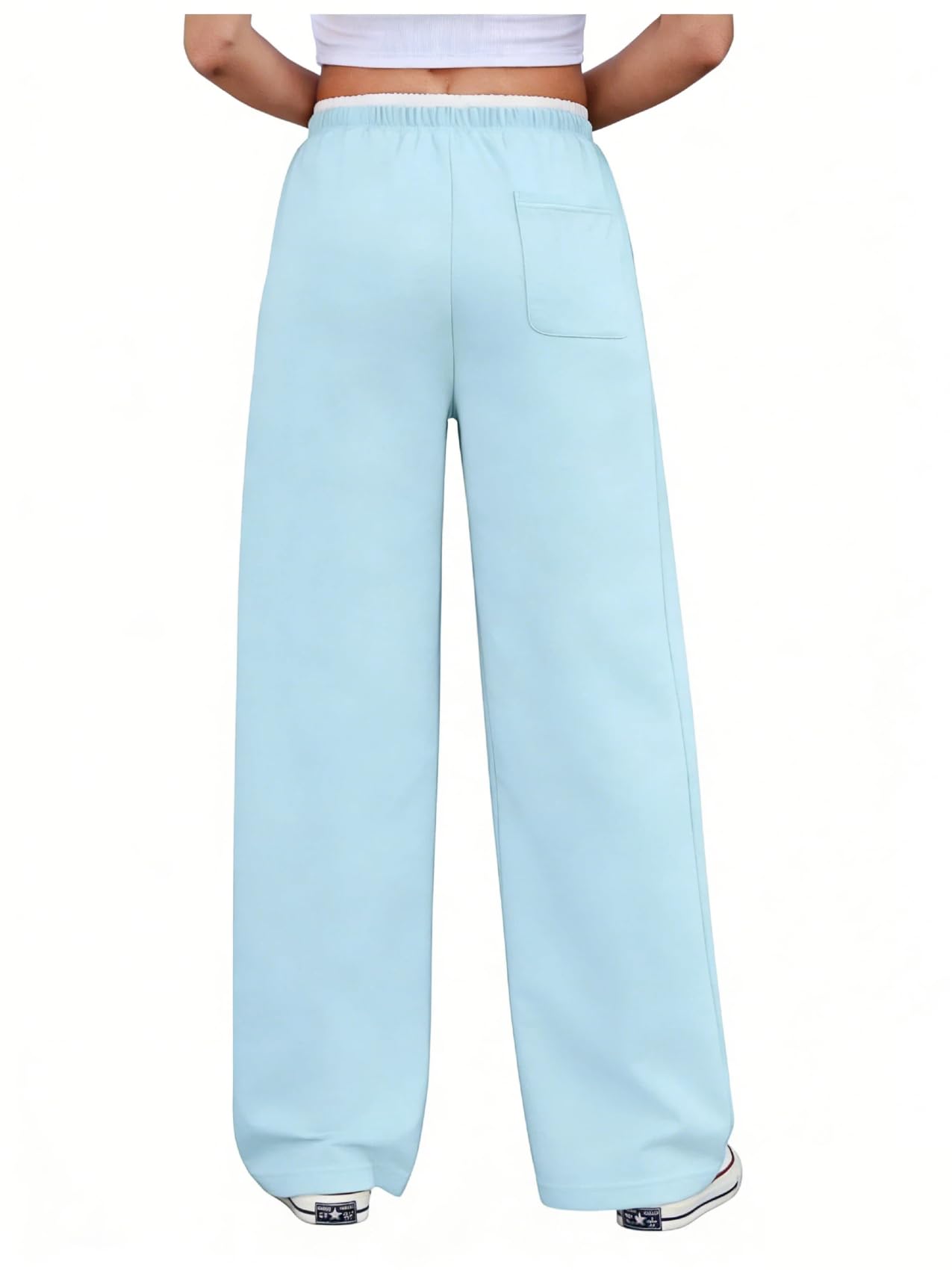 Color Block Wide Leg Track Pants, Lightweight Stretch Casual Trousers with Drawstring Waist