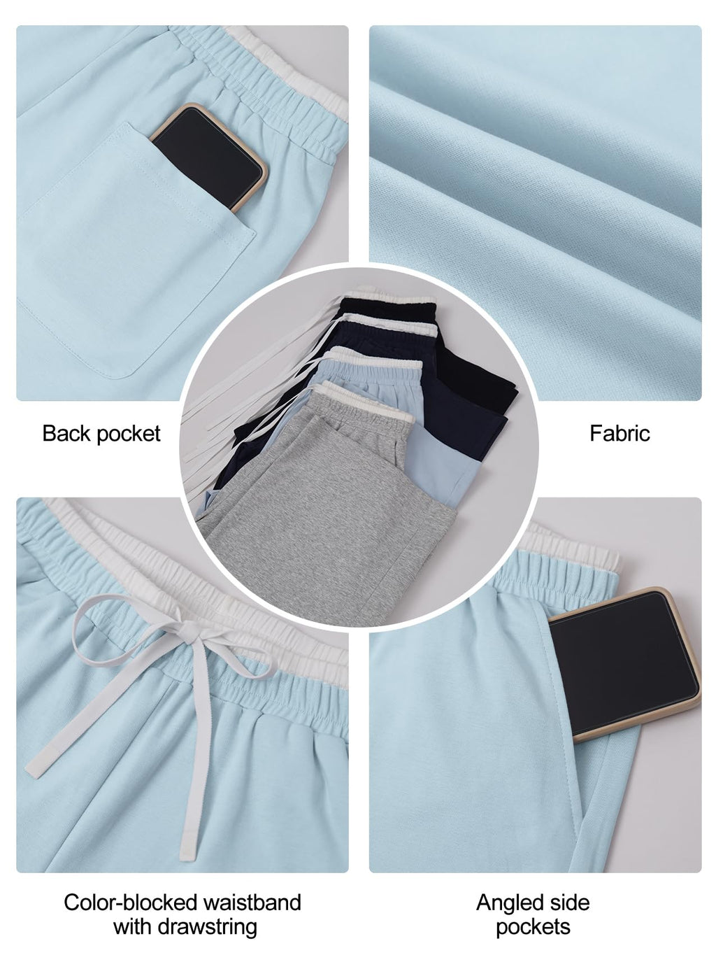 Color Block Wide Leg Track Pants, Lightweight Stretch Casual Trousers with Drawstring Waist