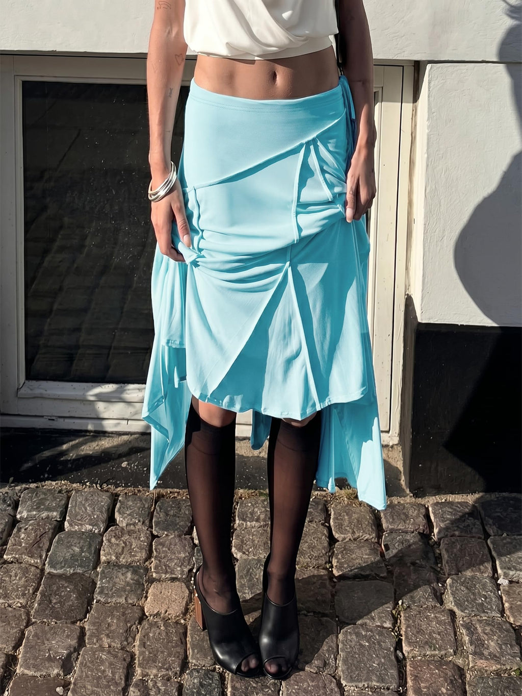 Asymmetrical Ruffle Hem Midi Skirt, High Waisted Flowy Long Skirt for Summer Beach