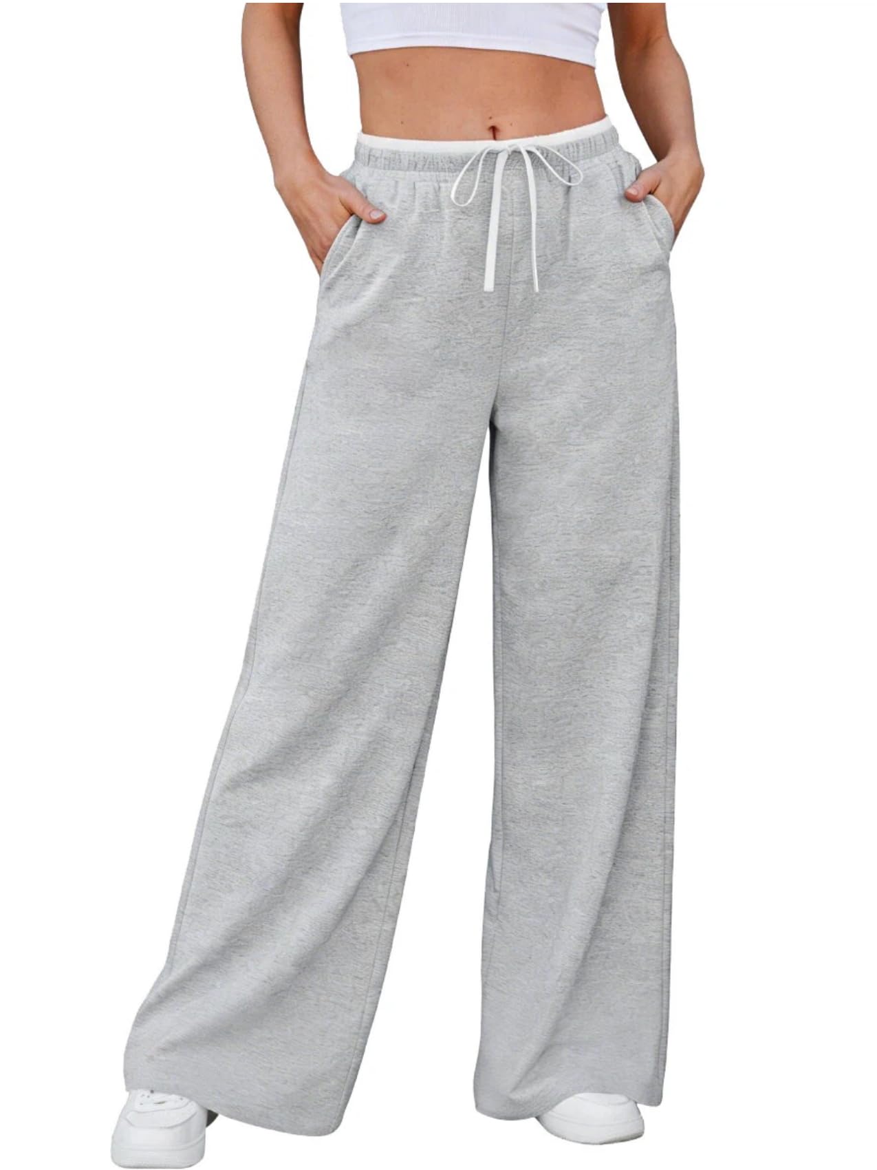 Color Block Wide Leg Track Pants, Lightweight Stretch Casual Trousers with Drawstring Waist