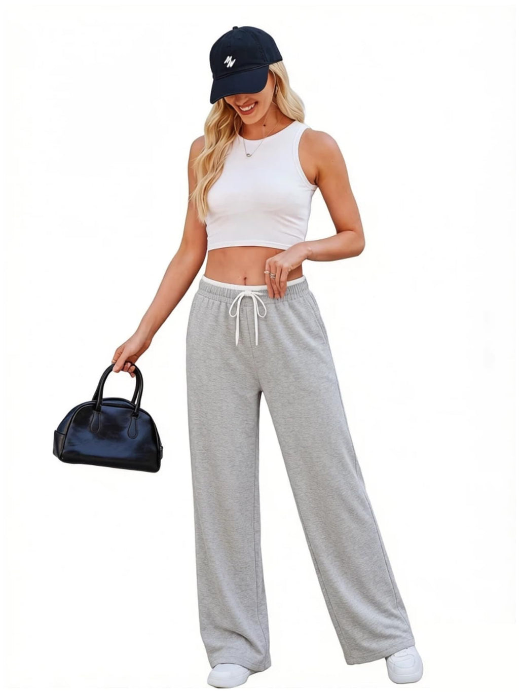 Color Block Wide Leg Track Pants, Lightweight Stretch Casual Trousers with Drawstring Waist