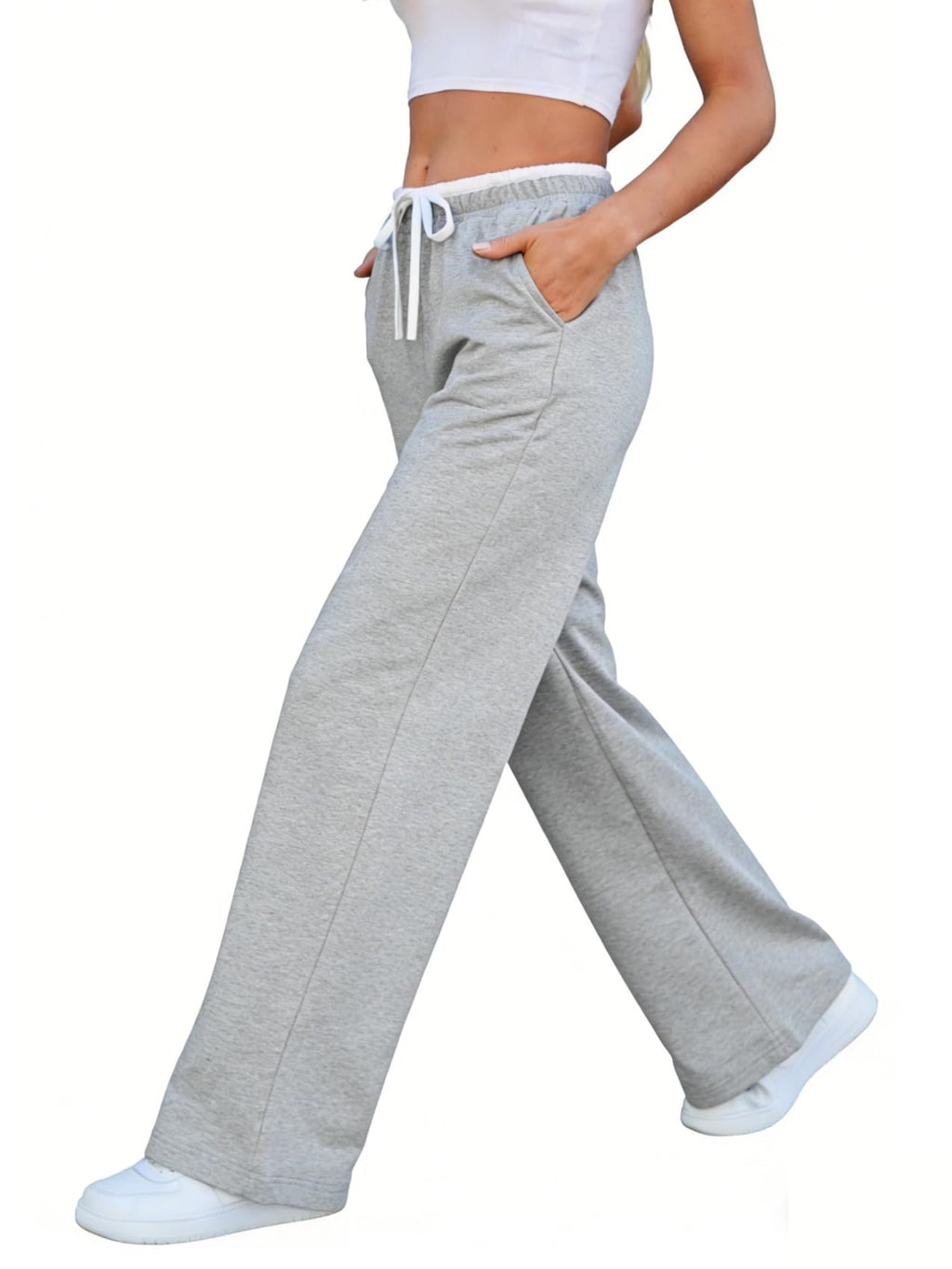 Color Block Wide Leg Track Pants, Lightweight Stretch Casual Trousers with Drawstring Waist