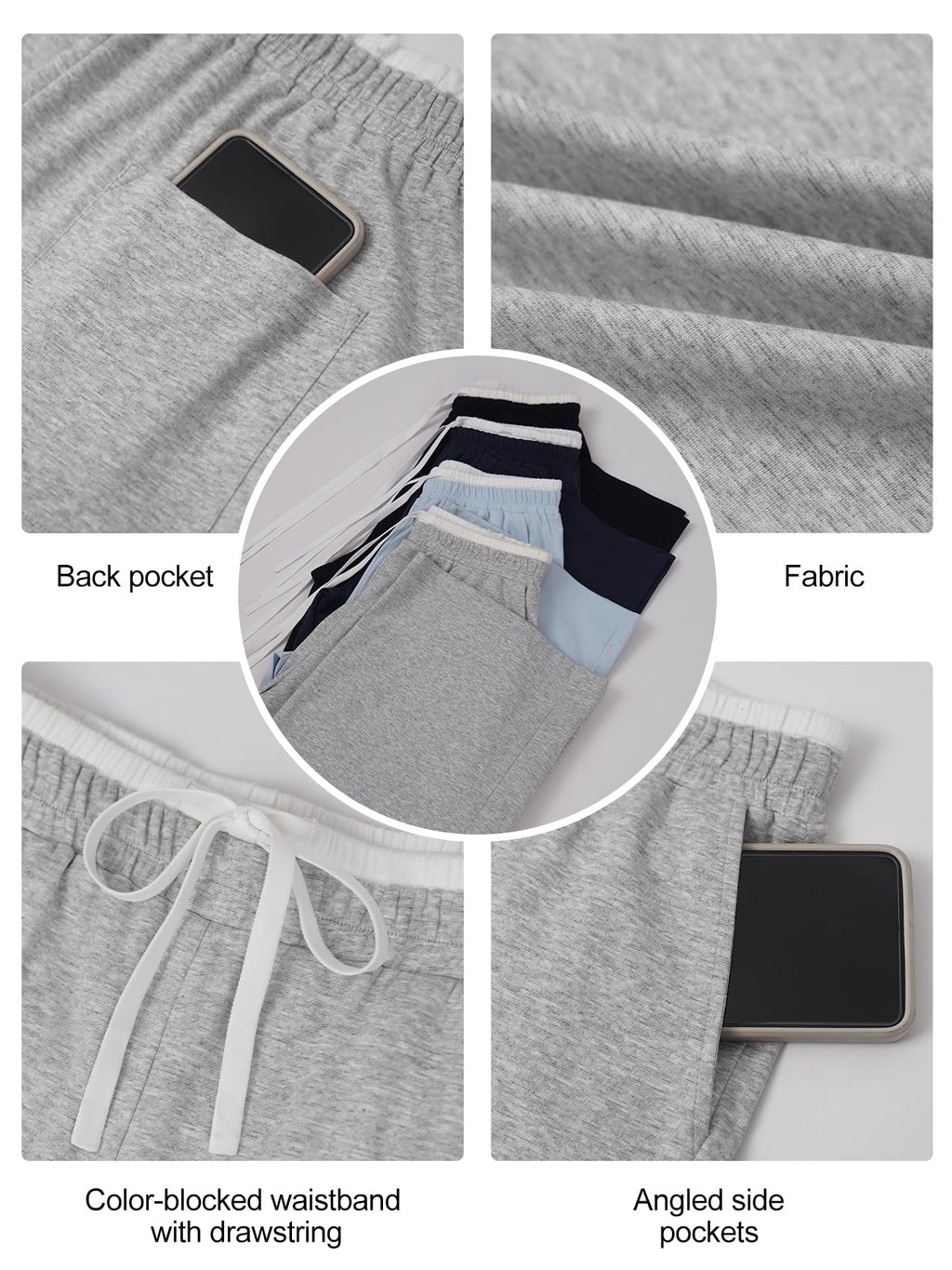 Color Block Wide Leg Track Pants, Lightweight Stretch Casual Trousers with Drawstring Waist