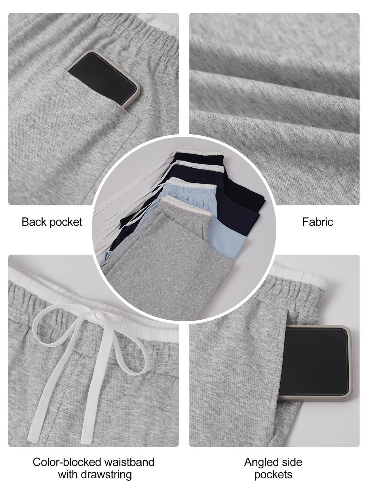 Color Block Wide Leg Track Pants, Lightweight Stretch Casual Trousers with Drawstring Waist