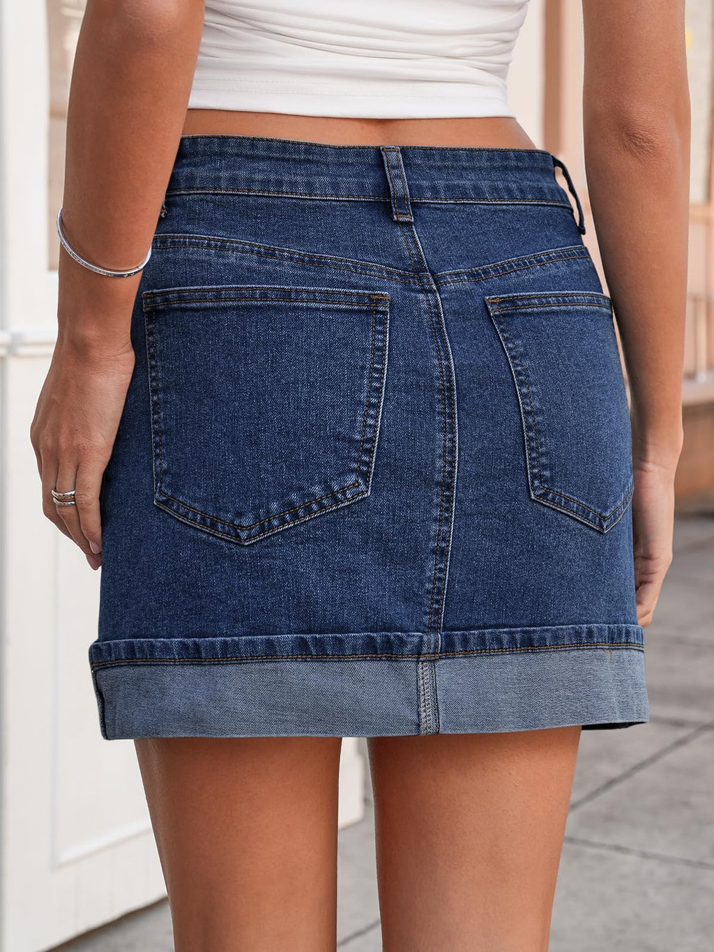 High Waisted Mini Denim Skirt, Stretchy Folded Hem Y2K Bodycon Jean Skirt for Summer