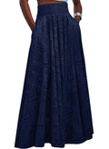 Long Maxi Eyelet Embroidered Skirt, Pleated A Line Party Skirt with Pockets