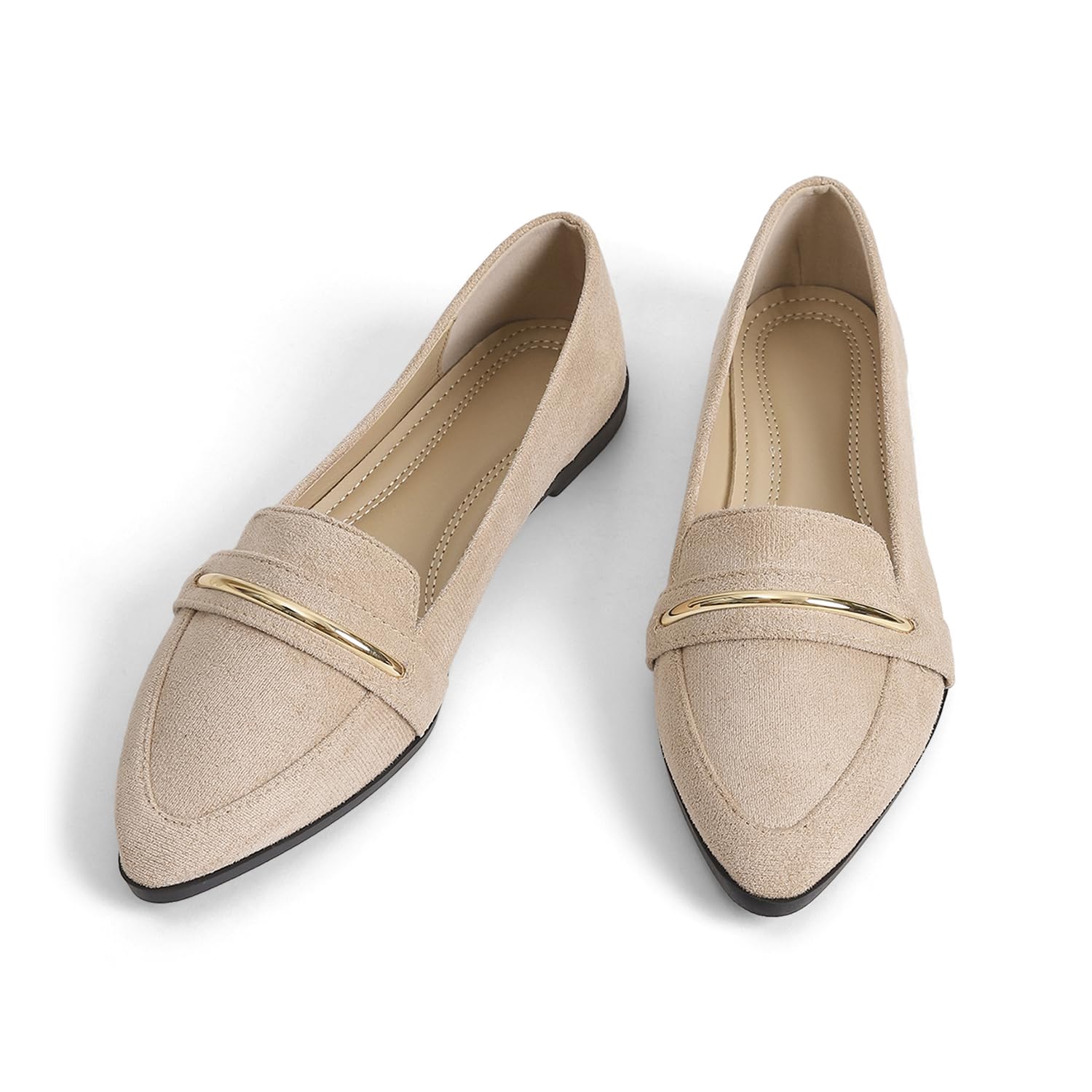 Slip On Pointed Toe Penny Loafers, Comfortable Faux Suede Flats for Work Casual