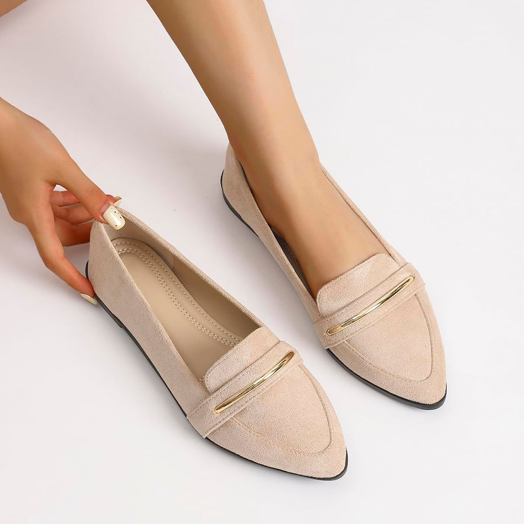 Slip On Pointed Toe Penny Loafers, Comfortable Faux Suede Flats for Work Casual