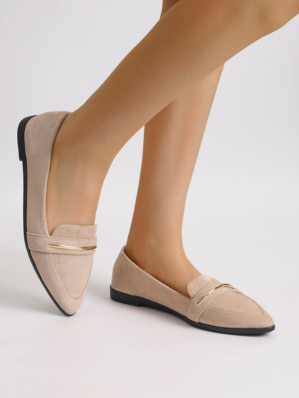 Slip On Pointed Toe Penny Loafers, Comfortable Faux Suede Flats for Work Casual