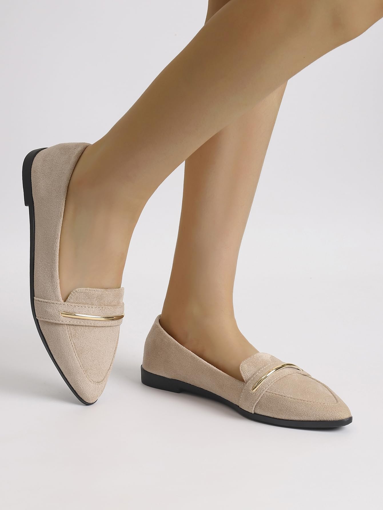 Slip On Pointed Toe Penny Loafers, Comfortable Faux Suede Flats for Work Casual