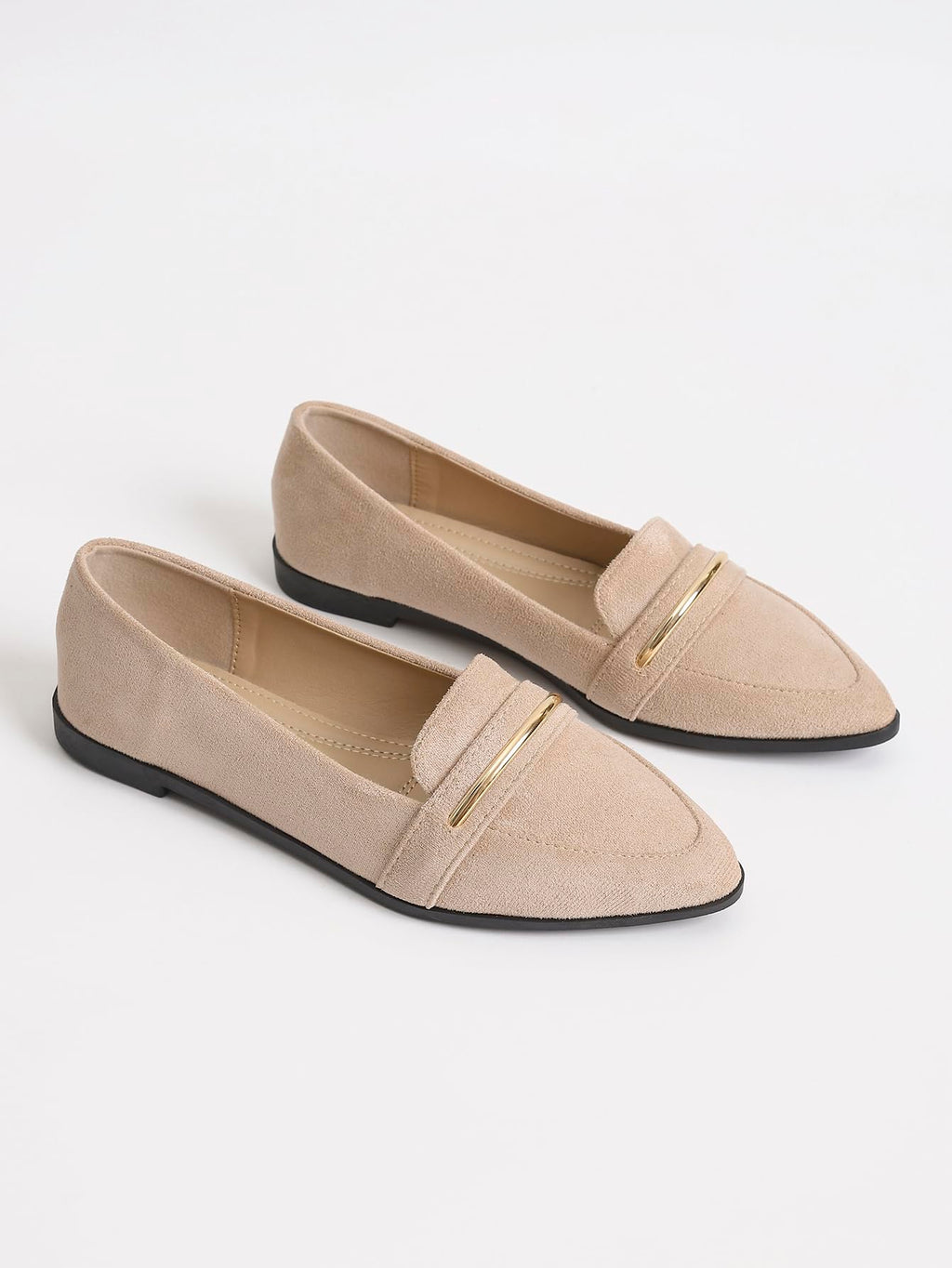 Slip On Pointed Toe Penny Loafers, Comfortable Faux Suede Flats for Work Casual