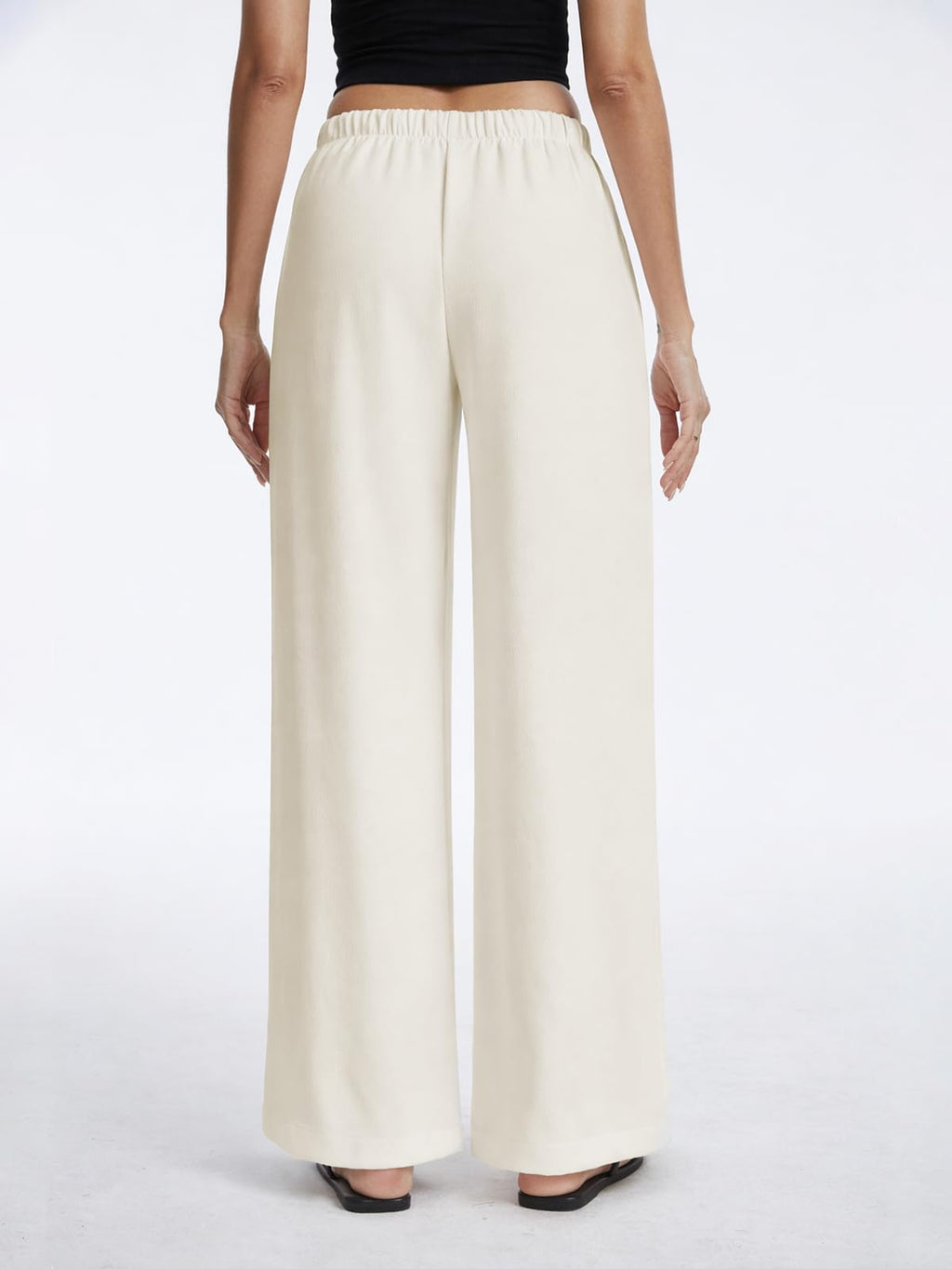 High Waisted Wide Leg Crepe Pants, Pull On Wrinkle Free Trousers with Pockets for Work