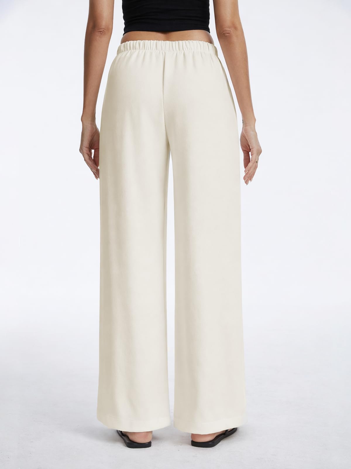 High Waisted Wide Leg Crepe Pants, Pull On Wrinkle Free Trousers with Pockets for Work