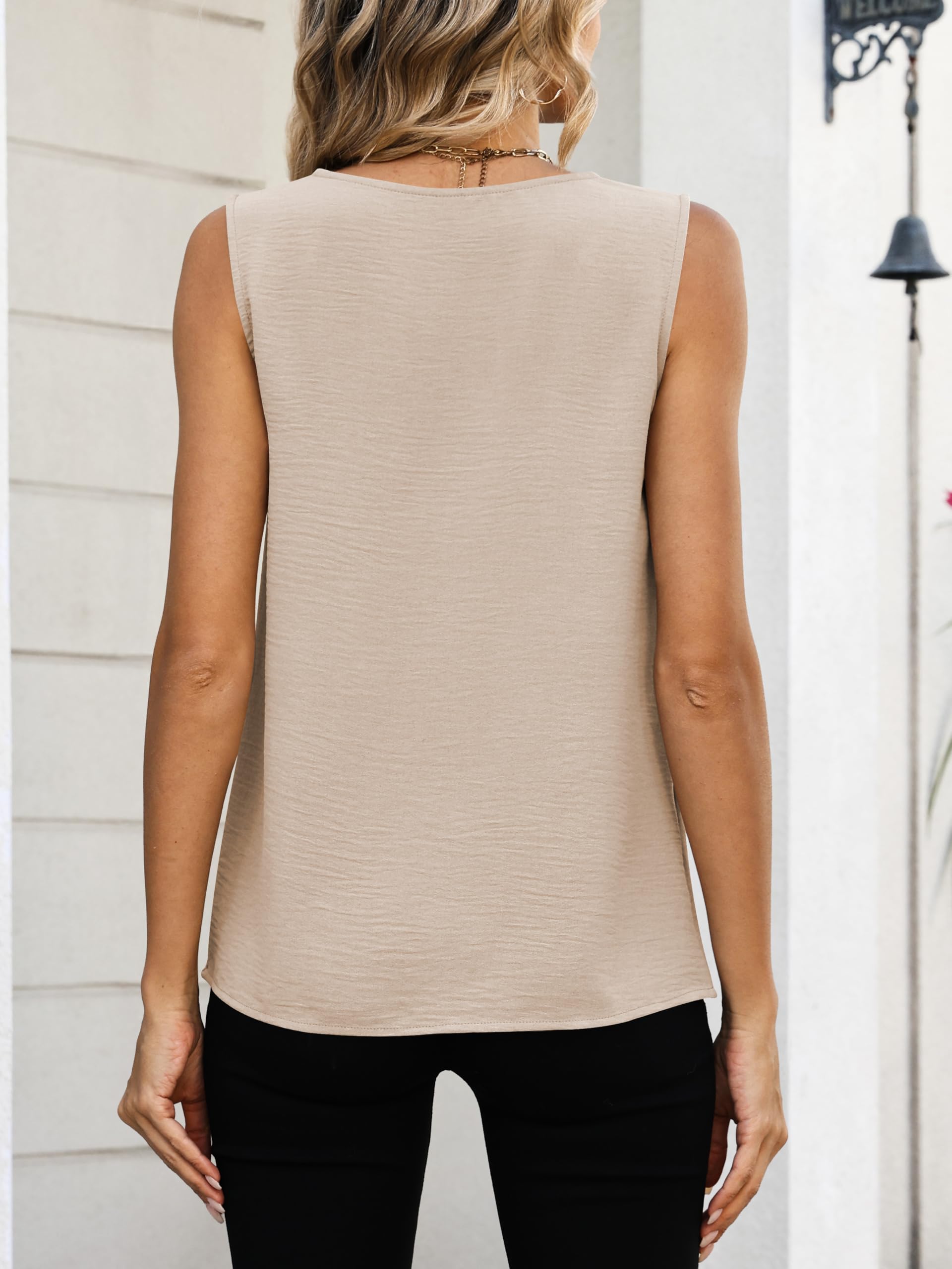 Sleeveless V Neck Tank with Ruched Shoulder, Dressy Casual Blouse for Work & Vacation
