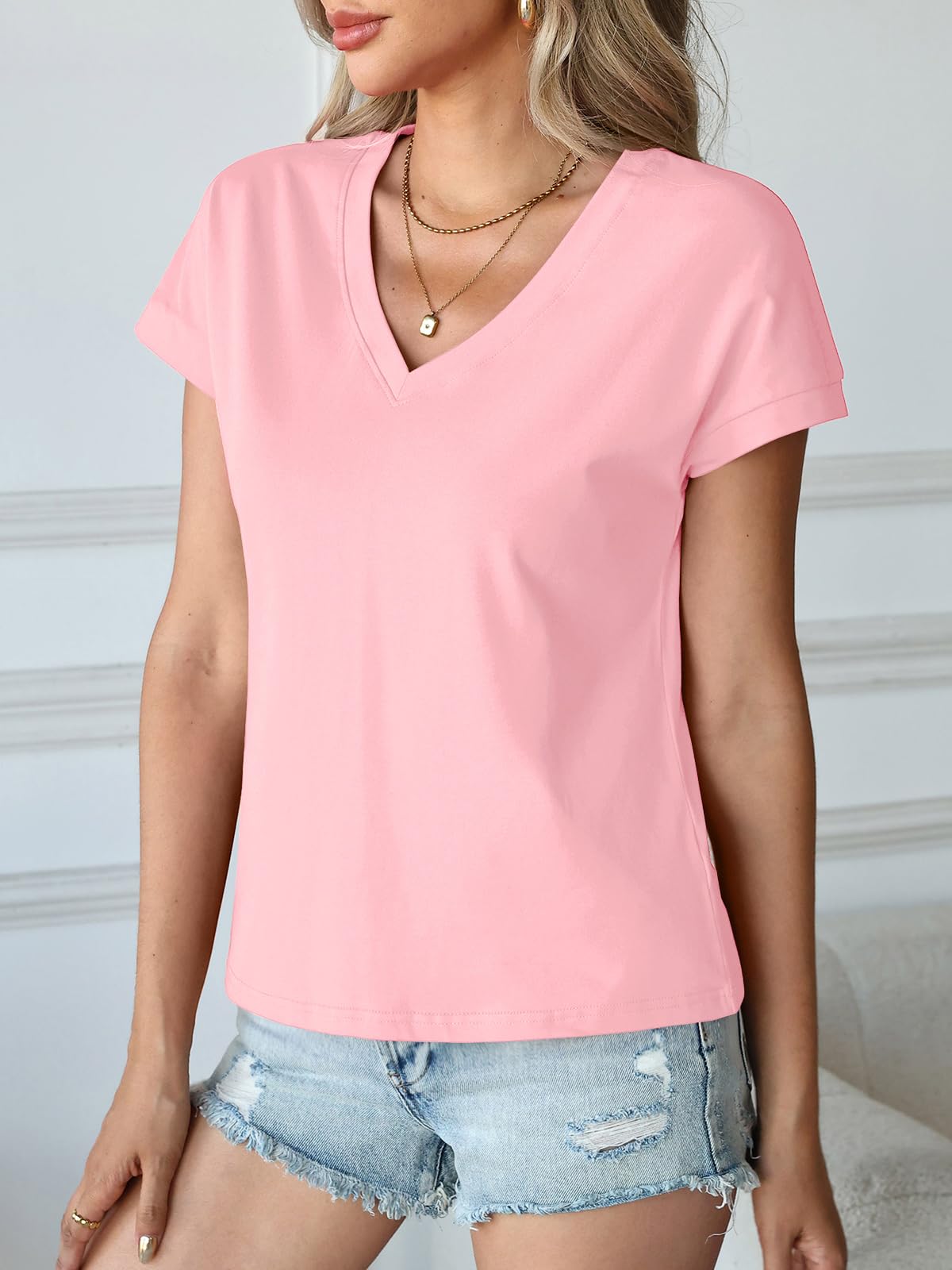 Cap Sleeve Cropped V-Neck Tee – Boxy Loose Fit, Summer Cotton Blouse