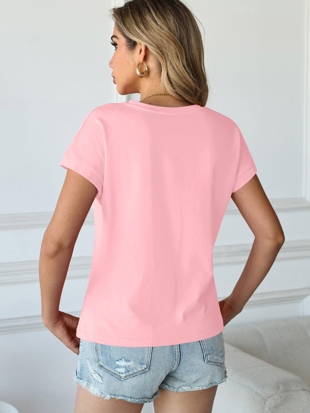 Cap Sleeve Cropped V-Neck Tee – Boxy Loose Fit, Summer Cotton Blouse