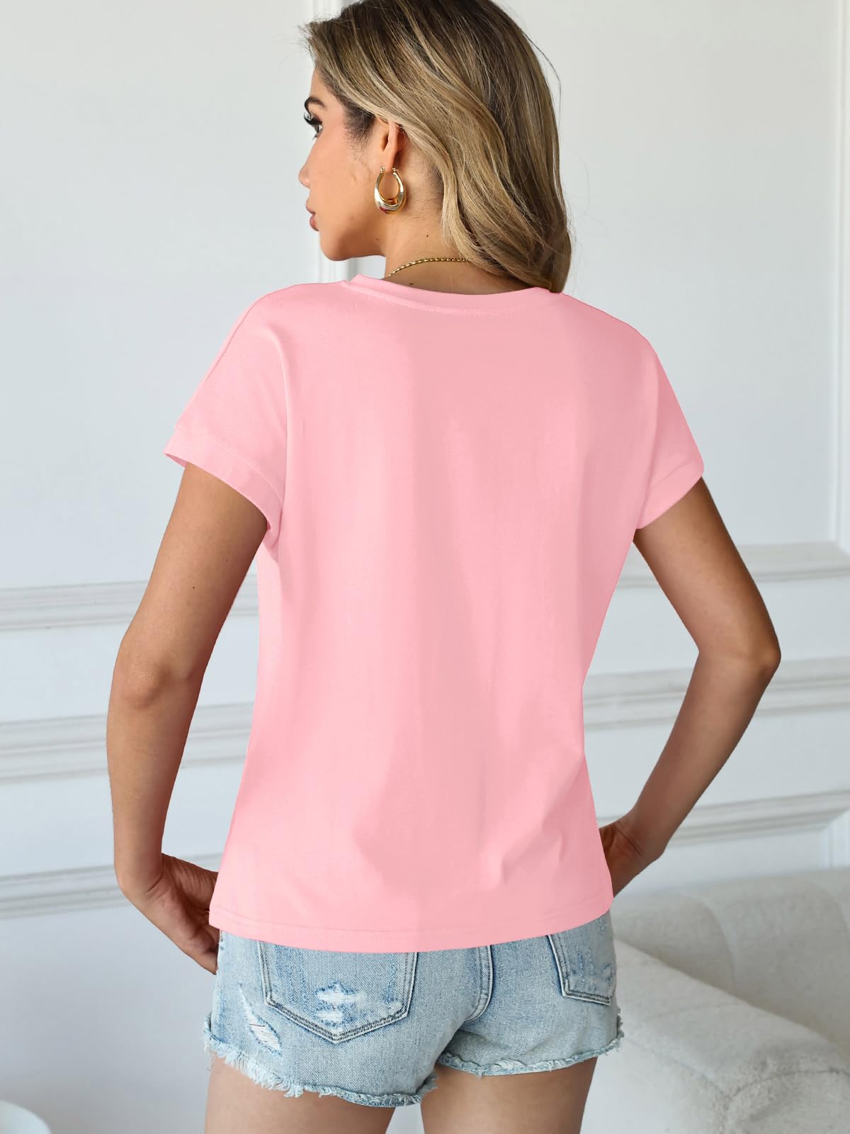 Cap Sleeve Cropped V-Neck Tee – Boxy Loose Fit, Summer Cotton Blouse