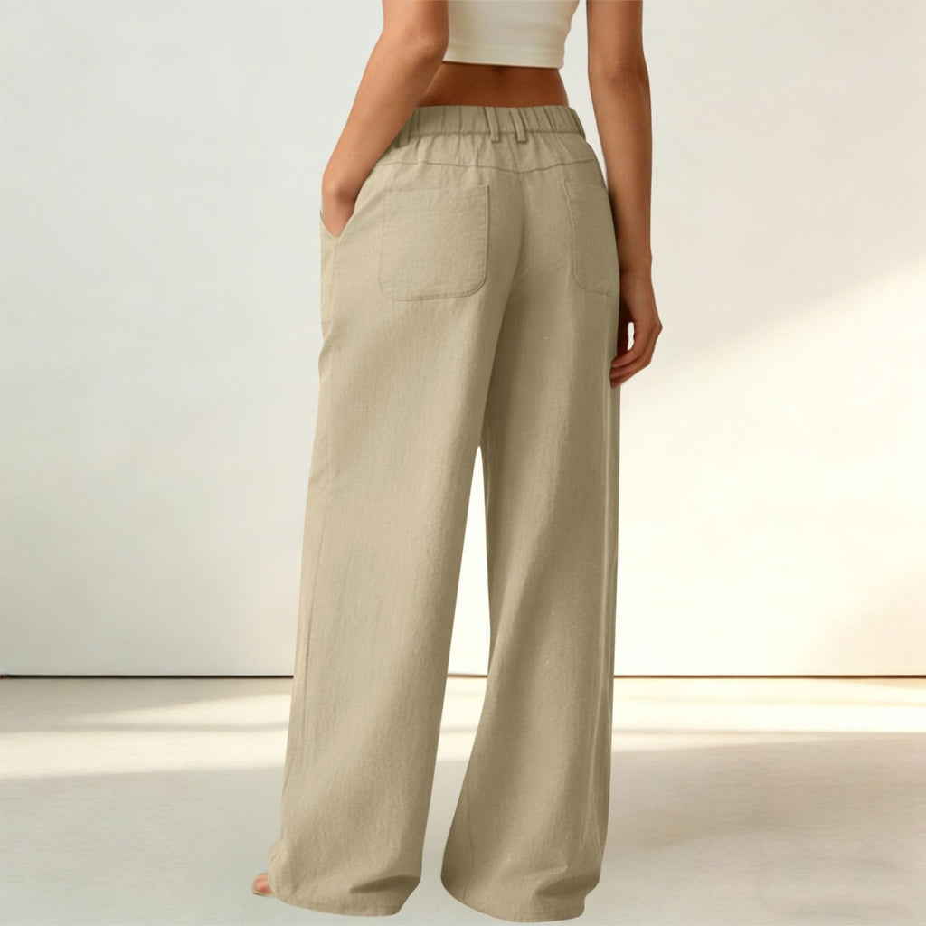 High Waist Straight Leg Linen Trousers, Wide Leg Casual Business Pants with Pockets