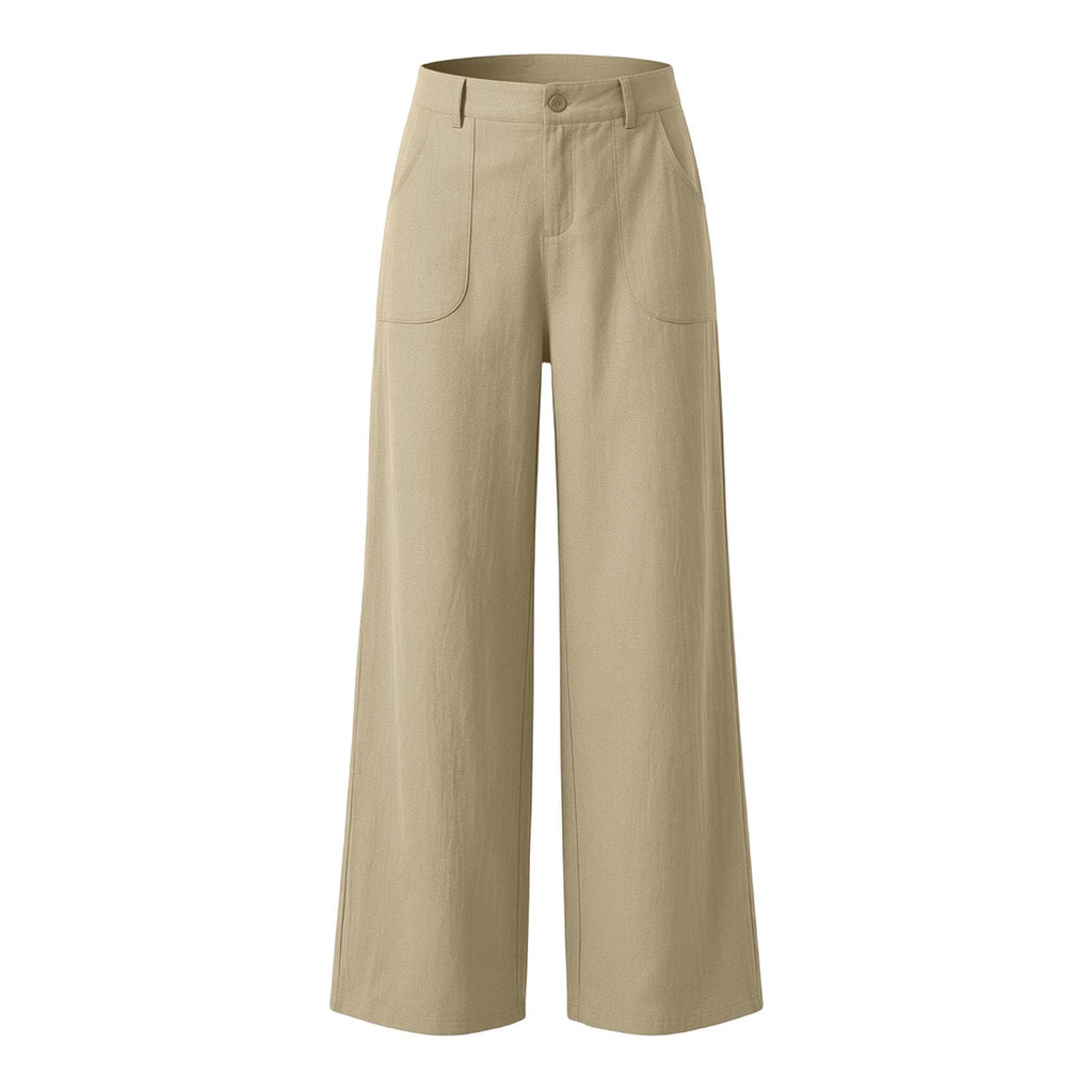 High Waist Straight Leg Linen Trousers, Wide Leg Casual Business Pants with Pockets