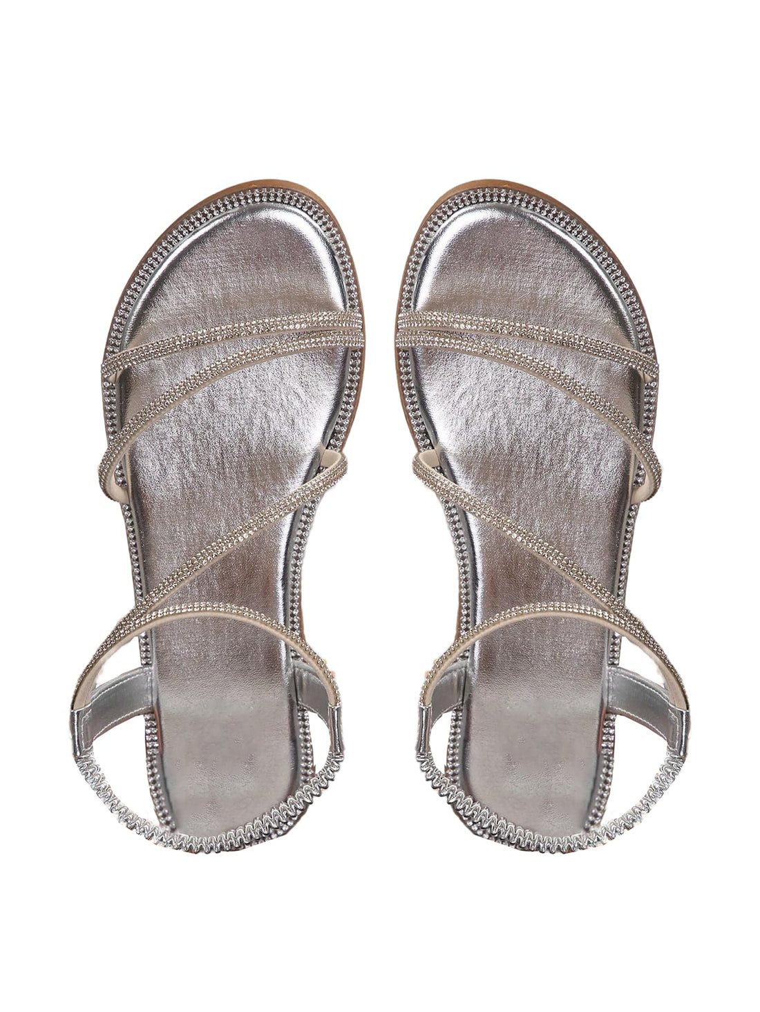 Rhinestone Criss Cross Strappy Sandals, Sparkly Elastic Ankle Strap Dressy Shoes