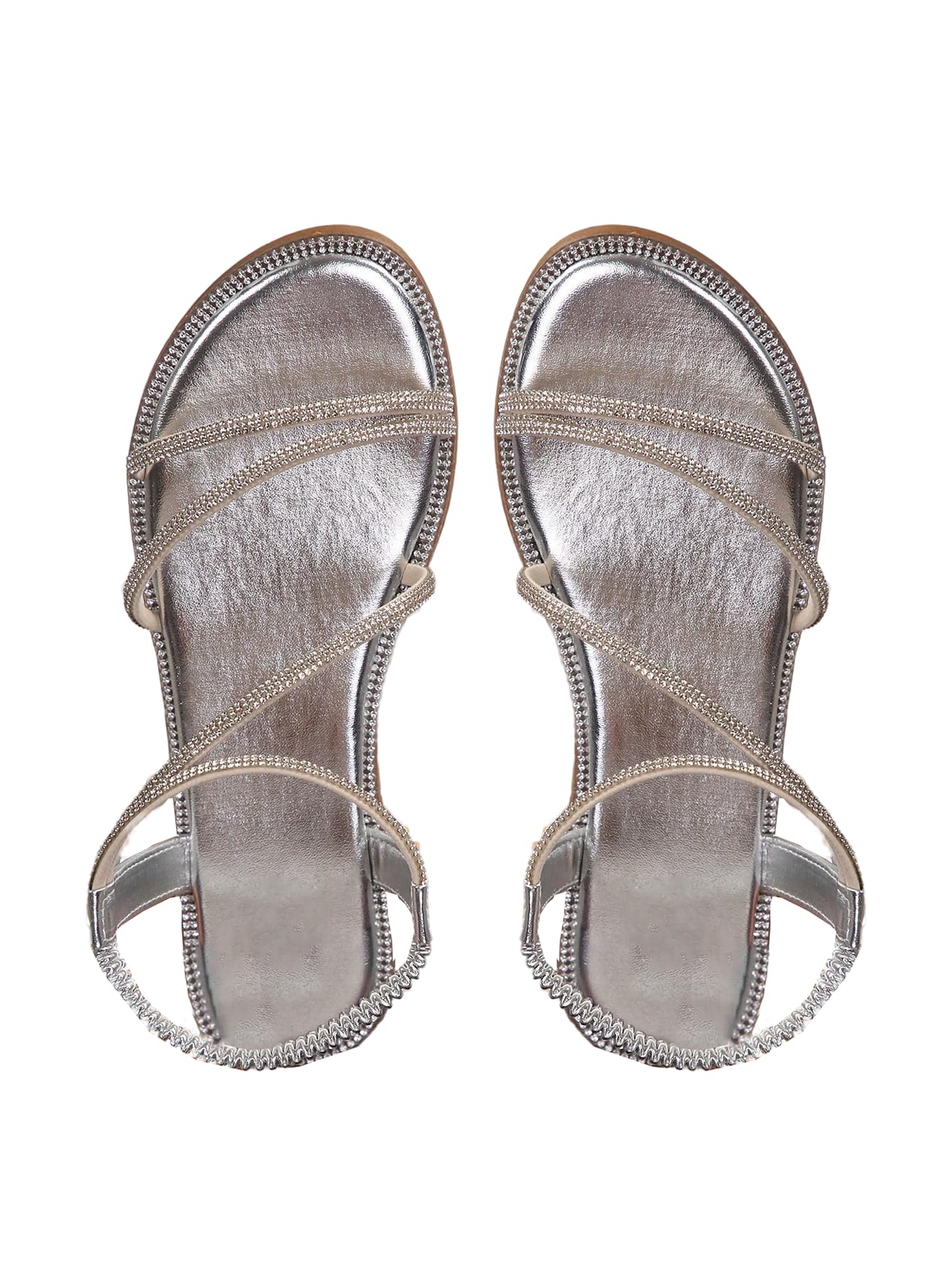 Rhinestone Criss Cross Strappy Sandals, Sparkly Elastic Ankle Strap Dressy Shoes