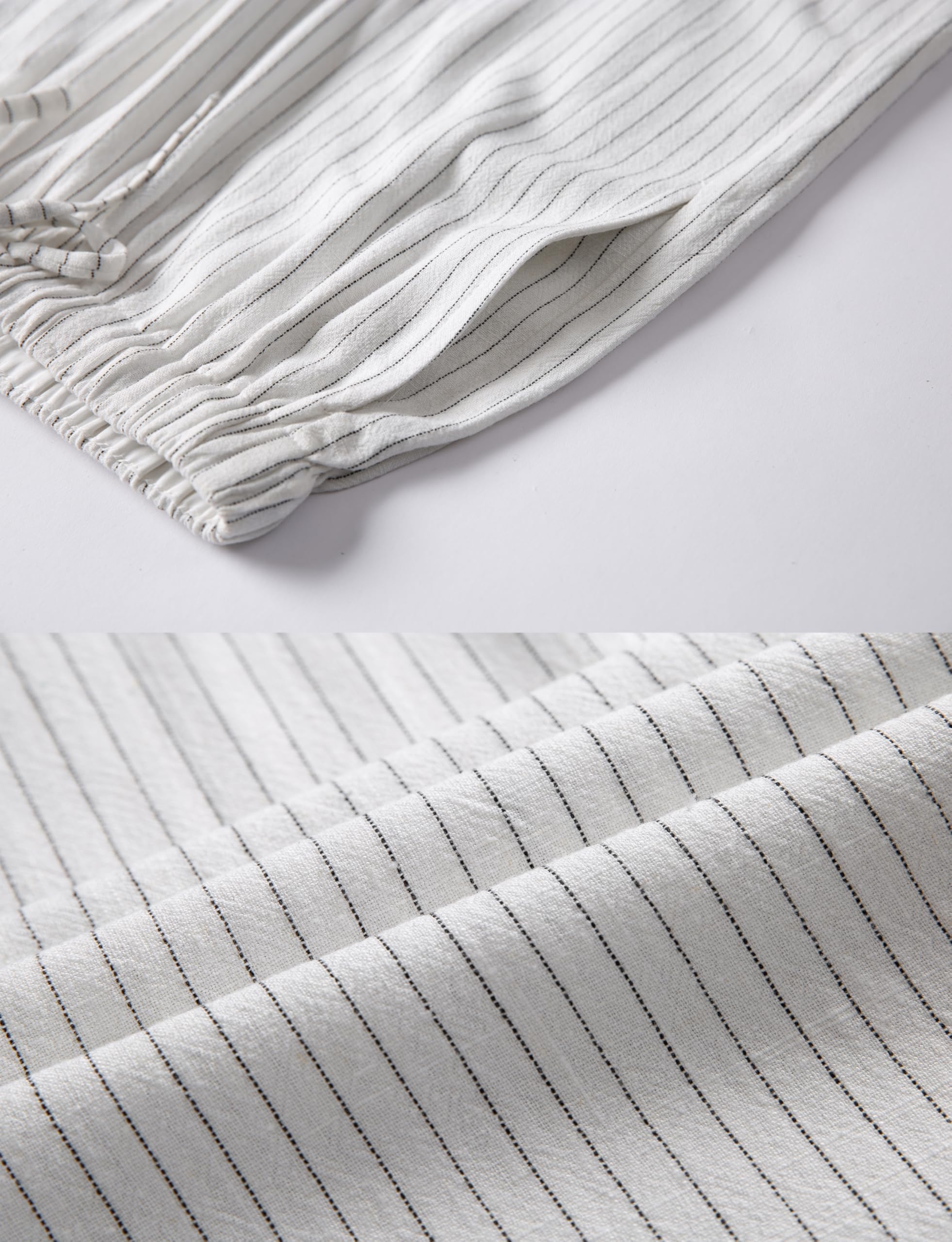 Striped Linen Blend Wide Leg Pants, High Waisted Drawstring Lounge Trousers with Pockets
