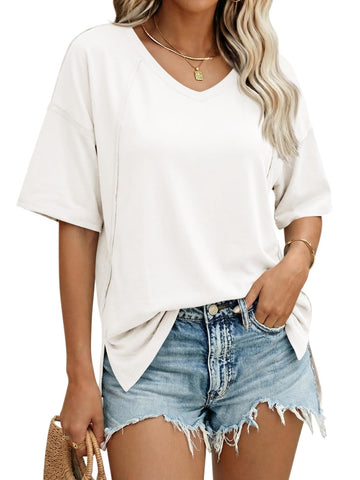 V-Neck Oversized Tunic Tee – Side Split, Relaxed Fit, Summer Essential