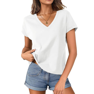 Cap Sleeve Cropped V-Neck Tee – Boxy Loose Fit, Summer Cotton Blouse