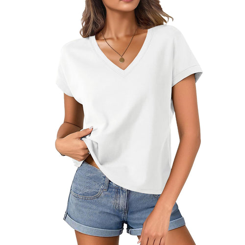 Cap Sleeve Cropped V-Neck Tee – Boxy Loose Fit, Summer Cotton Blouse