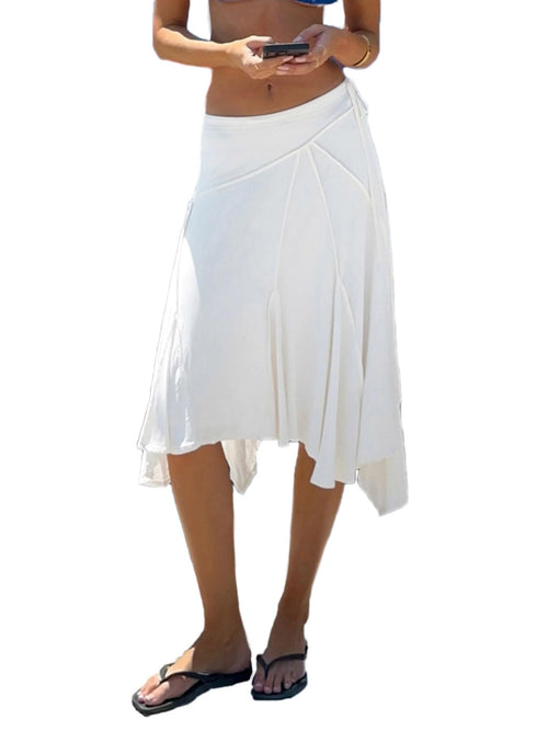 Asymmetrical Ruffle Hem Midi Skirt, High Waisted Flowy Long Skirt for Summer Beach