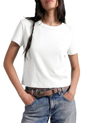 Slim-Fit Crop Short Sleeve Tee – Crew Neck, Y2K-Inspired Casual Basic