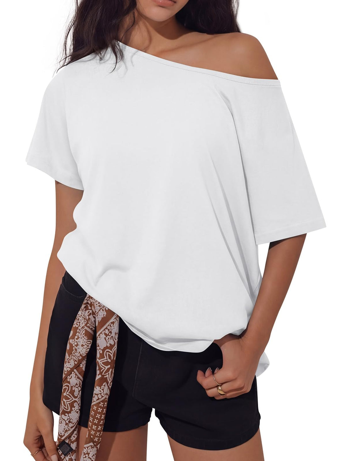 Off-Shoulder Oversized Tee – Breezy Summer Basic, Relaxed Silhouette