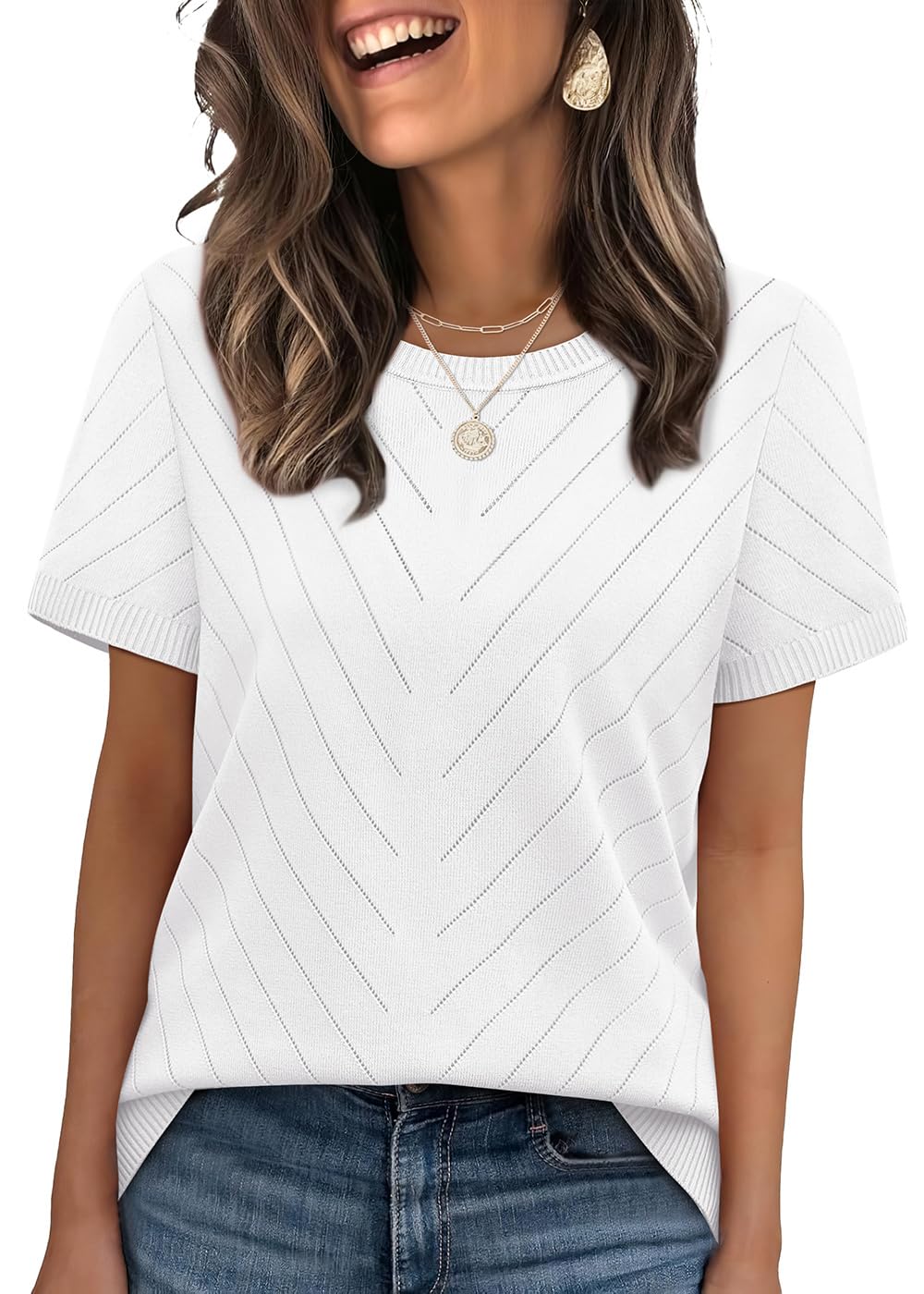 Short Sleeve Crew Neck Sweater, Lightweight Viscose Knit for Business Casual Summer