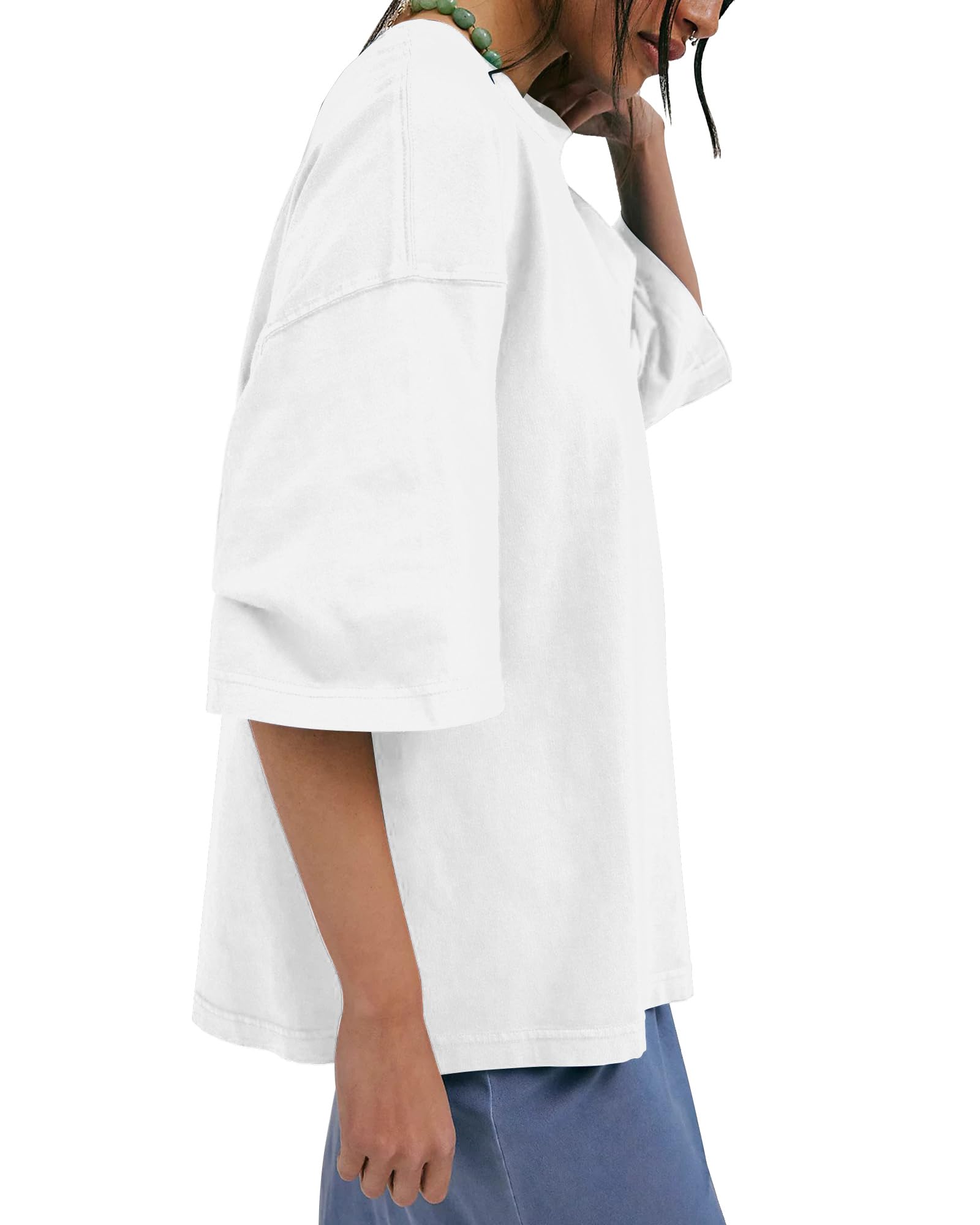 Boxy Crew Neck Cotton Tee – Loose Fit, All-Season Layering Basic, Plus Size Available