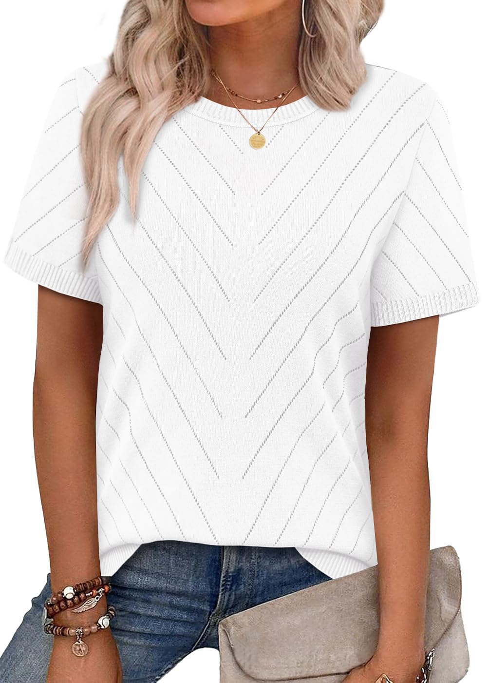 Short Sleeve Crew Neck Sweater, Lightweight Viscose Knit for Business Casual Summer