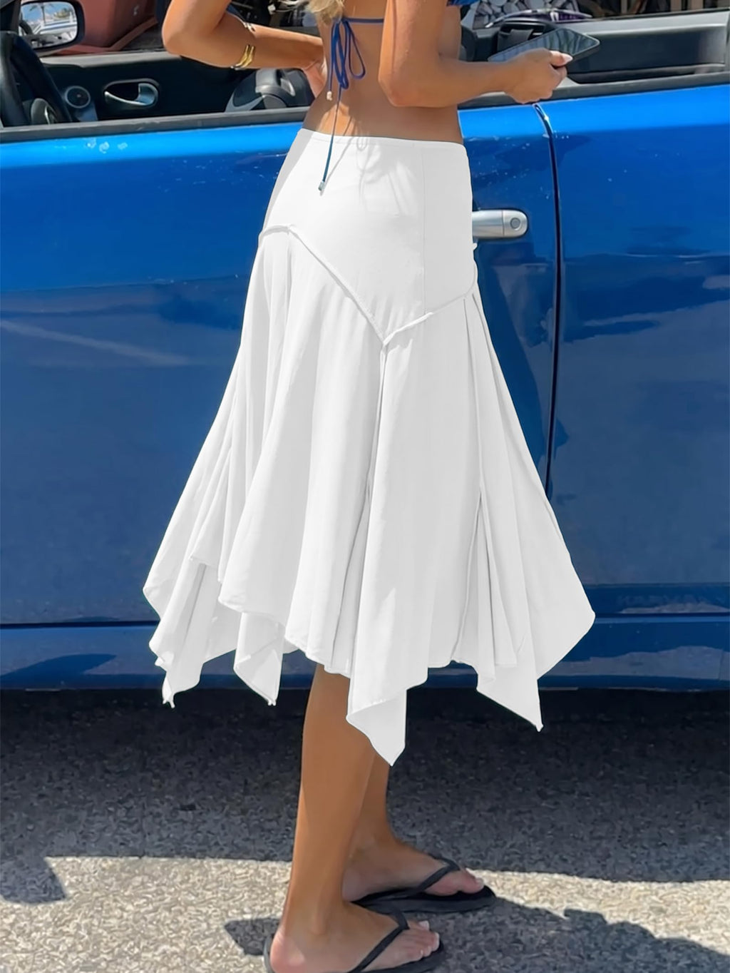 Asymmetrical Ruffle Hem Midi Skirt, High Waisted Flowy Long Skirt for Summer Beach