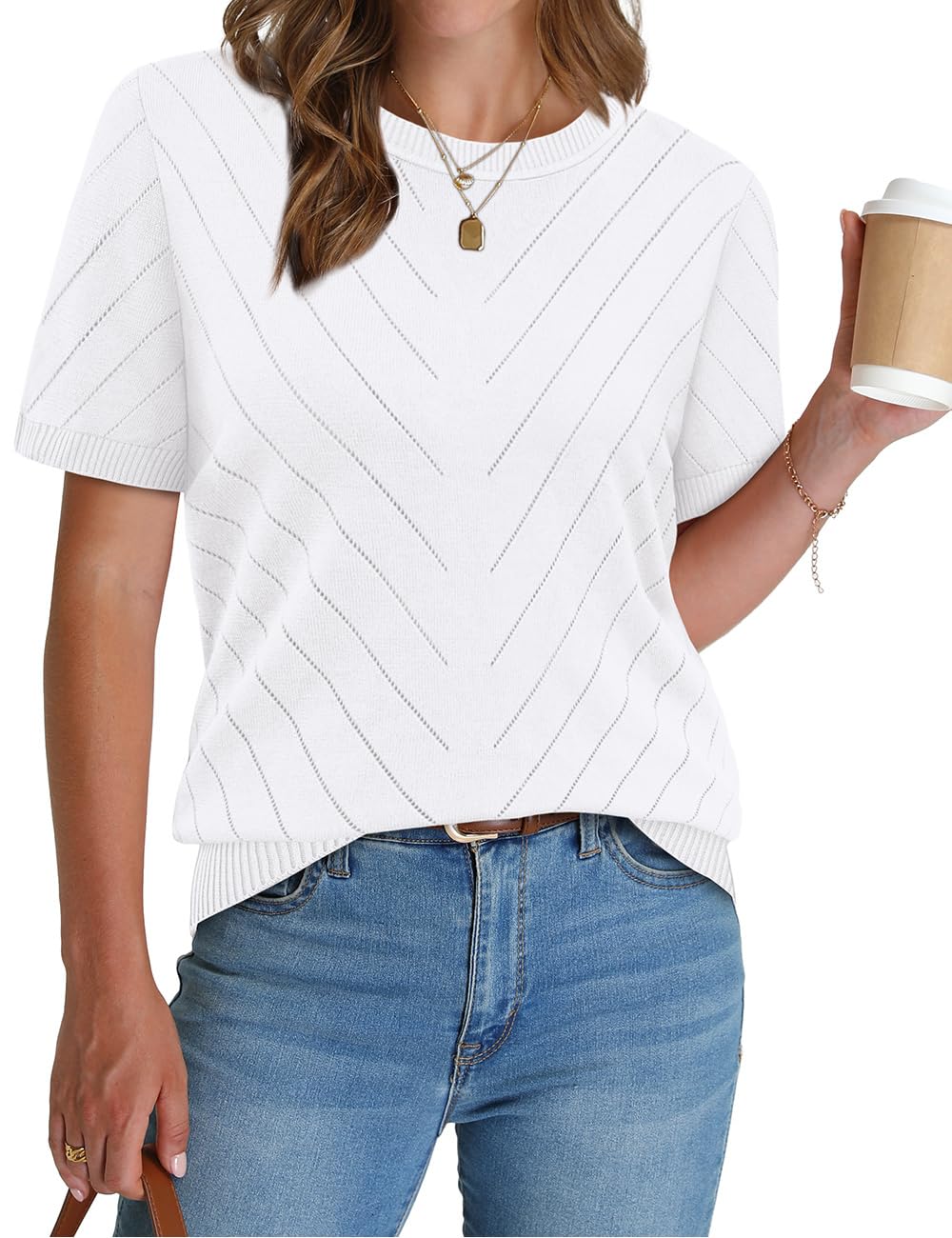 Short Sleeve Crew Neck Sweater, Lightweight Viscose Knit for Business Casual Summer