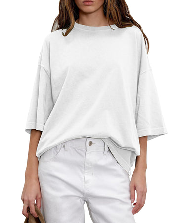 Boxy Crew Neck Cotton Tee – Loose Fit, All-Season Layering Basic, Plus Size Available